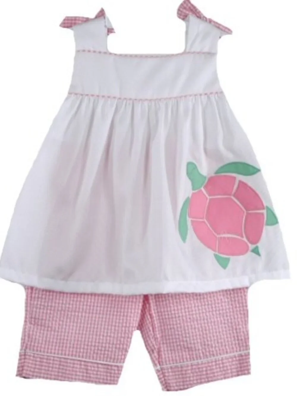 Petite Ami - Girls' Pink and White Seersucker Capri Set